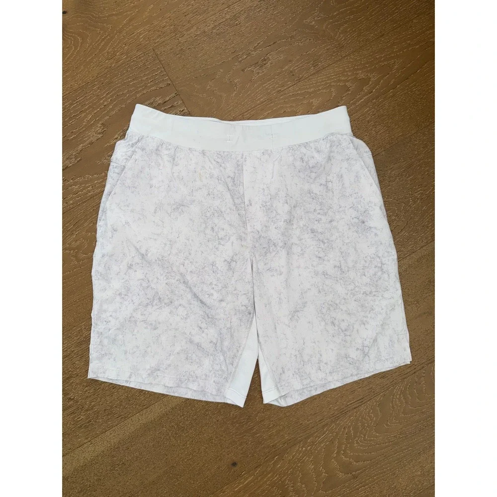 Lululemon Pace Breaker Shorts Mens Large White Grey Marble Print Athletic Run - Picture 1 of 9